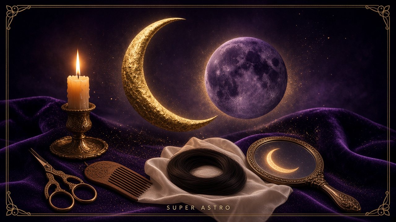 Золотые ножницы и гребень Super Astro под лунным серпом